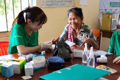 Medical intern during community outreach in Cambodia